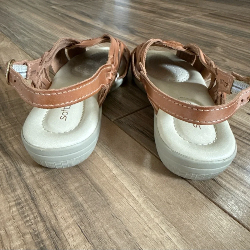 Softspots Women's Size 9W Cognac Tan Woven Braided Leather Huarache Sandals Shoe - Picture 5 of 10